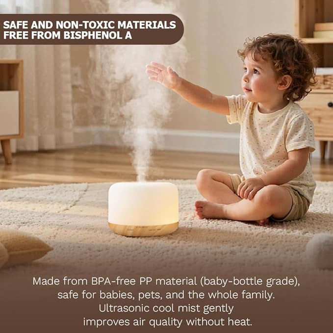 Essential Oil Diffuser 500ml,Aromatherapy Diffuser with 7 LED Lights,Quiet Air Humidifier 4-in-1 with Timer & Auto-Off,Compact Scent Diffuser for Bedroom,Yoga,SPA,Baby Room(Portable Model)