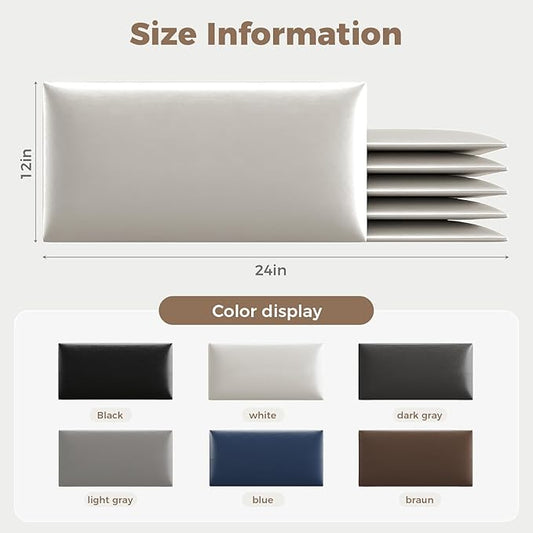 12-Piece Wall Mount Headboard Kit - White Peel and Stick Upholstered Headboard for Queen Size Bed, Floating Bed Backboard, 24" x 12" Panels, Artificial Leather