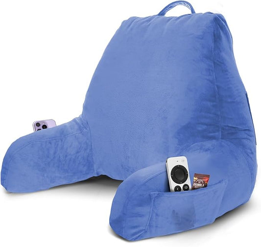 Nestl Reading Pillow with Shredded Memory Foam, Designed for Sitting Up in Bed and Couch, Back and Arms Adjustable Support for Adult & Teens Backrest Pillows for Reading, with Washable Cover Calm Blue