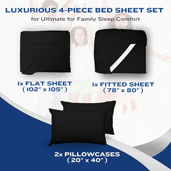 DREAMCARE Twin XL Sheet Sets - 4pc Cooling Sheets XL Twin Sheets - Twin XL up to 21” Deep Pocket – Hotel Luxury Extra Long 100% Brushed Microfiber with Side Pocket - Black DREAMCARE