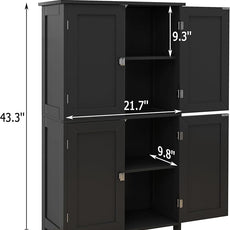 TaoHFE 2 Tier Bathroom Storage Cabinet,Wood Bathroom Cabinets Freestanding with 4 Door Organizers Storage with Adjustable Shelves, Storage Cabinet for Living Room, Laundry Room, Black