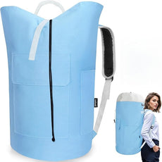 Laundry Bag Backpack, 125L Extra Large Travel with Shoulder Straps, Adjustable & Extendable Design, Laundry Hamper Bag with 3 Pockets for Laundromat, College, Travel, Camping (Light Blue)