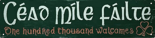 Céad Míle Fáilte Irish Welcome Sign Wall Decor For Living Room Bedroom Dining Garden Bar Cafe Classic Home Accent & Travel Souvenir for House warming & Irish Culture Enthusiasts 4x16 in