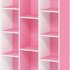 Furinno LUDER Book Shelf, 11-Cube Bookshelf, Reversible Bookcase, 9.4 x 29.1 x 41.7, for Living Room, Bedroom, Home Office, White/Pink