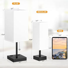 White Medium Table Lamp with USB Ports - 3 Color Temperature Bedside Lamp for Bedroom, Pull Chain Control, USB A and C Ports, 2 AC Outlets, Bulb Included