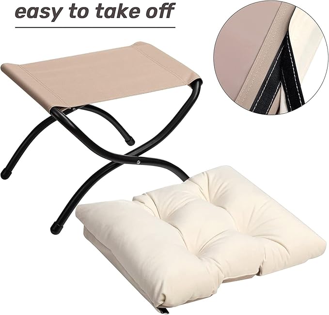 HollyHOME Lazy Chair with Foldable Ottoman, Accent Comfy Lounge Armchair and Folding Footrest Stool, Leisure Sofa Reading Chair and Footstool for Living Room, Bedroom, Dorm,Velvet Beige