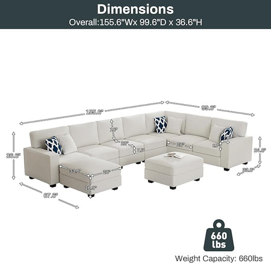Legend Vansen Modular Sectional Sofa U Shaped Couch with Ottoman Modern Reversible Corner Sectional Couch for Living Room (Cream, U Shaped Sofa-5)
