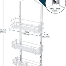 Consumest Shower Caddy Hanging – Rustproof Over Shower Head Hanger with Soap Holder and Hooks, Anti-Slip Shower Shelves for Storage, Bathroom Organizer for Apartment, Dorm, White