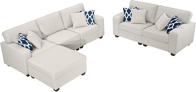 Legend Vansen Modular Sectional Sofa U Shaped Couch with Ottoman Modern Reversible Corner Sectional Couch for Living Room (Cream, 2+3 with Ottoman)