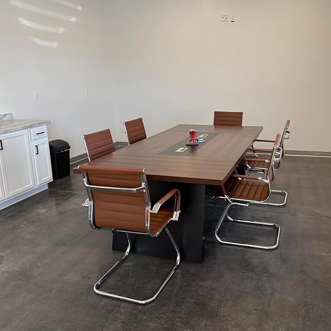Office Desk Chair Set of 8,No Wheels PU Leather Computer Chairs Mid Back Guest Chairs with Seld Base for School/Reception/Conference/Waiting Room,Cafe