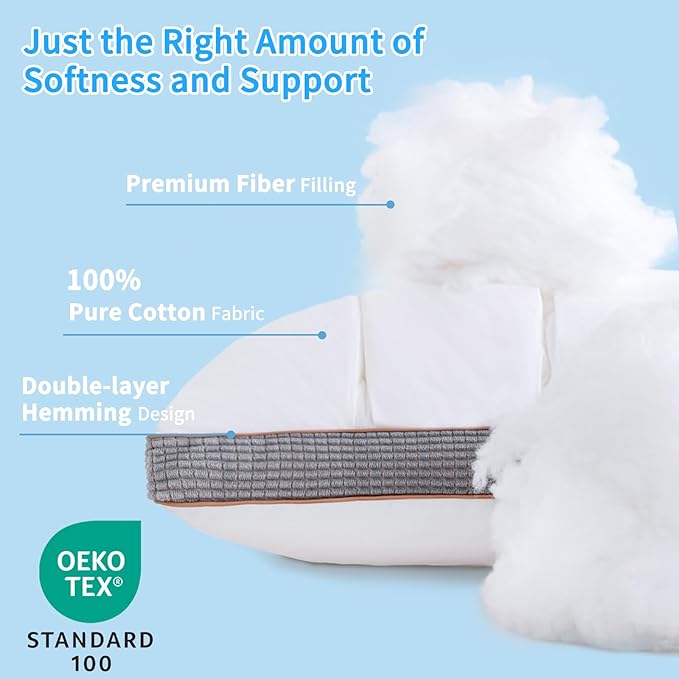 YOUR MOON Soft Pillow Queen Size Set of 2, Super Soft Support Down Alternative Pillow 2 Pack, 100% Cotton Shell Luxury Comfy Fluffy Bed Pillows for Sleeping (White)