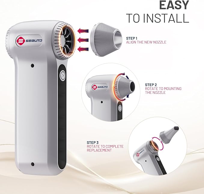 Seauto Electric Air Duster, 110,000 RPM Brushless Motor, Cordless Compressed Air Can Alternative, 3-Gear Powerful Blower for Computer Keyboard, PC Cleaning,Full-Size Appliance,Car,Home and Outdoor