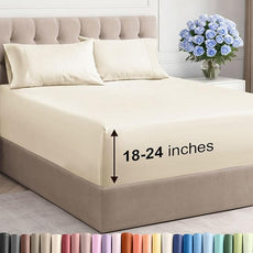 Extra Deep Pocket Cal King Sheets - 4 Piece Breathable & Cooling Bed Sheets - Hotel Luxury Bed Sheet Set - Soft, Wrinkle Free & Comfy - Easily Fits Extra Deep Mattresses - Deep Pocket Off White Sheets