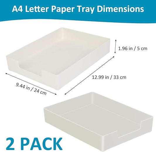 Letter-Size Tray Desk Letter Paper Tray Stackable Letter Tray Paper Holder File Organizer for Office Supplies School Home Desk Accessories Anti-Skid Stacking (White) 2Pcs