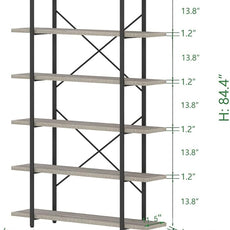 HSH 6 Tier Tall Bookshelf, Metal Wood Vertical Display Book Shelf, Industrial 6 Shelf Bookcases and Book Shelves Storage Rack, Large Open Book Case for Bedroom Living Room Office, Light Grey Oak