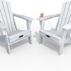 Adirondack Chair Set of 2, Folding All-Weather Outdoor HDPE Patio Chair with Cup Holder, White