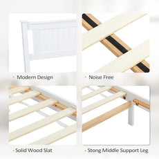 VINGLI Queen Bed Frame with Headboard Wood Platform Panel Bed,Heavy Duty Bed Slat No Box Spring Needed, White