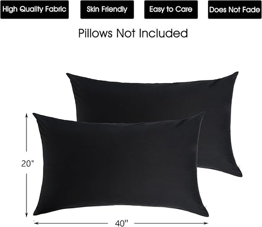 Cotton Pillow Protectors/Cases King Size with Zipper 2 Pack Black Color,Cooling & Breathable Bed Pillow Protectors Set of 2 Pillow Cases Cover (King Size 20" x 40")
