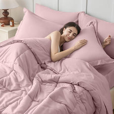 JOLLYVOGUE Twin Comforter Set, Ultra-Soft Bed in a Bag Twin Size 5 Pieces, Oeko-TEX Certified Bedding Set with Down Alternative Comforter, Sheets, Pillowcases & Shams, Camio Pink