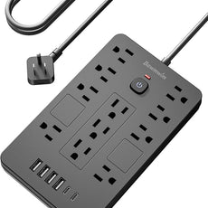 Surge Protector Power Strip - 11 Outlets(1850W/15A) with 6 USB Ports(2 USB C), 6FT Flat Plug Extension Cord, Wall Mount, Black, ETL Listed for Home, Dorm Room