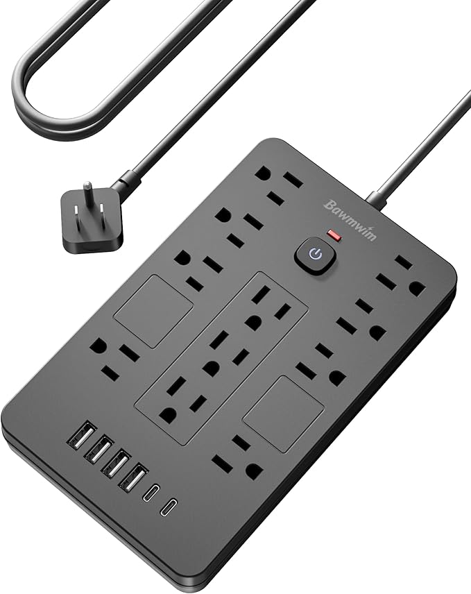 Surge Protector Power Strip - 11 Outlets(1850W/15A) with 6 USB Ports(2 USB C), 6FT Flat Plug Extension Cord, Wall Mount, Black, ETL Listed for Home, Dorm Room