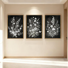 BINCUE Framed Black and White Floral Wall Art Set of 3 Botanical Wall Decor Flower Painting for Living Room Bedroom Office 16x24 Inches