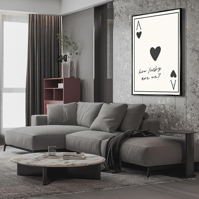 Vintage How Lucky Are We Wall Art Trendy Poker Posters Minimalist Ace of Hearts Decor Funny Inspirational Quotes Canvas Prints Lucky You Pictures for Dorm Home Aesthetic 24x36in Metal Black Frame