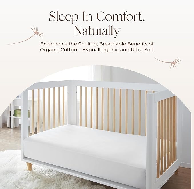 Organic Crib Mattress Protector - 100% Waterproof Crib Mattress Protector Pad with Soft Quiet & Breathable Triple Layer Protection for Sensitive Skin - GOTS Certified & Machine Washable (52"x28"x9”)