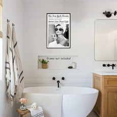 New York Trends Wall Art Black and White Newspaper Better Late Than Ugly Poster Canvas Prints Funky Feminist Posters Trendy College Wall Decor for Bar Cart Girl Dorm Room Bathroom Decorative 16x24inch Unframed