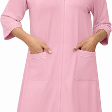 Ekouaer Zipper Robes for Women 3/4 Sleeve Housecoats Knee Length Bathrobe Lightweight Nightgown with Pockets S-3XL