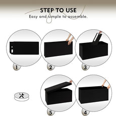 PINPLUS Folding Storage Ottoman Bench, Black Sherpa Ottoman for Living Room, Long Shoes Storage Chest Boxes Footrest Bench for Bedroom, Living Room, Entryway, 31.5Inches