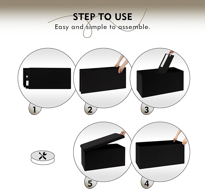 PINPLUS Folding Storage Ottoman Bench, Black Sherpa Ottoman for Living Room, Long Shoes Storage Chest Boxes Footrest Bench for Bedroom, Living Room, Entryway, 31.5Inches