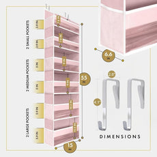 HOMELUX THEORY UPGRADED Over The Door Organizer Hanging - 100D EXTRA THICK & 50lbs HUGE CAPACITY 6 Large Front & 12 Side Pockets, Over The Door Shoe Organizer, Hanging Closet Organizer (Baby Pink 1pc)