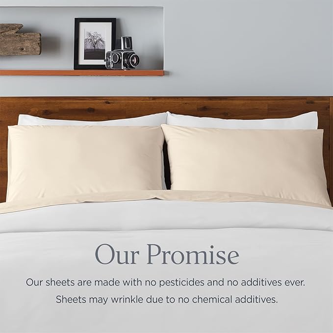 Ella Jayne Percale Sheets Twin (3 Pieces) Permium 100% Cotton Percale TC300, Hotel Luxury Collection, Deep Pockets and Cooling Twin Sheets Set Breathable Cotton Percale (Sand)