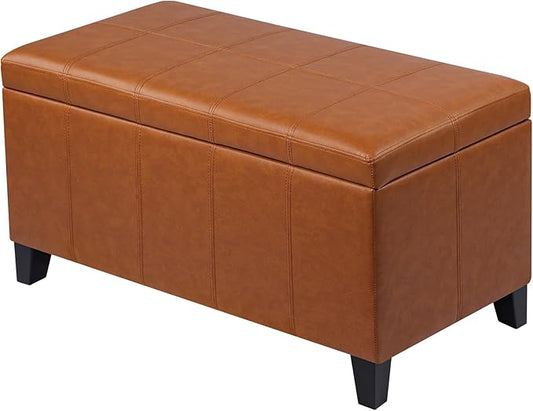 Joveco Storage Ottoman Bench, 33 Inches Faux Leather Rectangle Tufted Foot Stool for End Foot of Bed, Bedroom, Living Room, Ginger