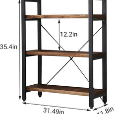 Natural Real Solid Wood Bookcase,3 Tier Metal and Wood Open Book Shelf Storage Farmhouse Wide Etagere Bookcase for Office Living Bedroom