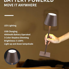 KDG 2 Pack Cordless Table Lamp,Portable LED Desk Lamp, 4000mAh Battery Operated, 3 Color Stepless Dimming Up, for Restaurant/Bedroom/Bars/Outdoor Party/Camping/Coffee Shop Night Light(Brown)