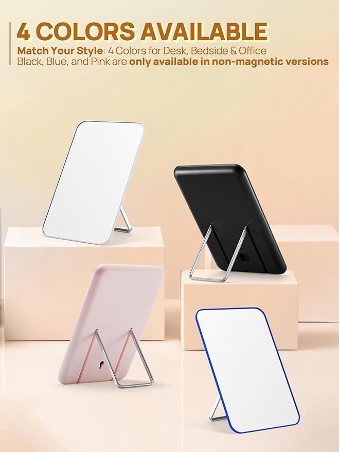 OMIRO Desk Makeup Mirror, 8 x 5 inches Table Mirror with Foldable Stand and Hanging Hole for Shaving and Travelling, Blue