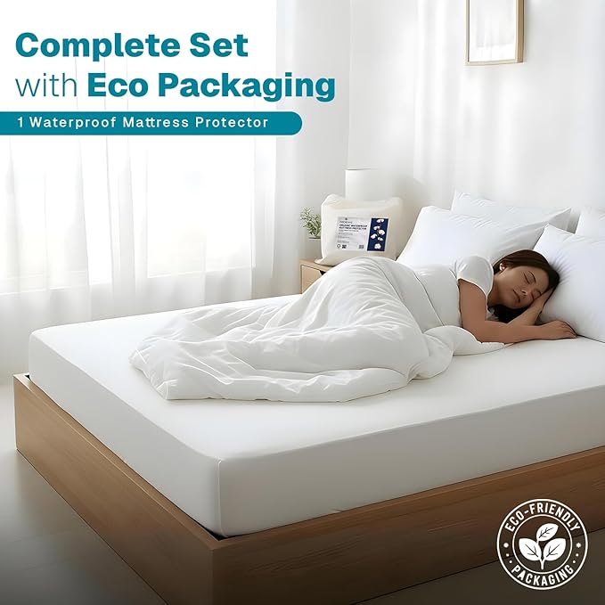 Fabdreams Organic Twin Size Waterproof Mattress Protector, 39" x 77", White, Temperature Regulating, Breathable, 100% Organic Cotton