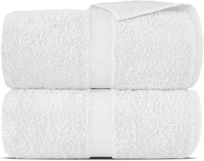 Towel Bazaar Premium Cotton Super Soft and Absorbent Turkish Towels (2-Piece Bath Sheet Towel, White)