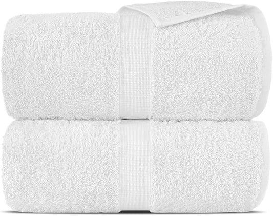 Towel Bazaar Premium Cotton Super Soft and Absorbent Turkish Towels (2-Piece Bath Sheet Towel, White)
