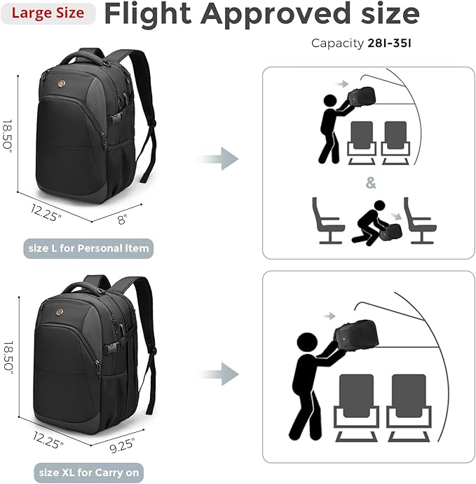 Swissdigital Design Travel Laptop Backpack, 35L Expandable Large College Laptops Backpack with USB Charging Port for Men and Women Fits 17 Inch Notebook, Black | SD1671-01