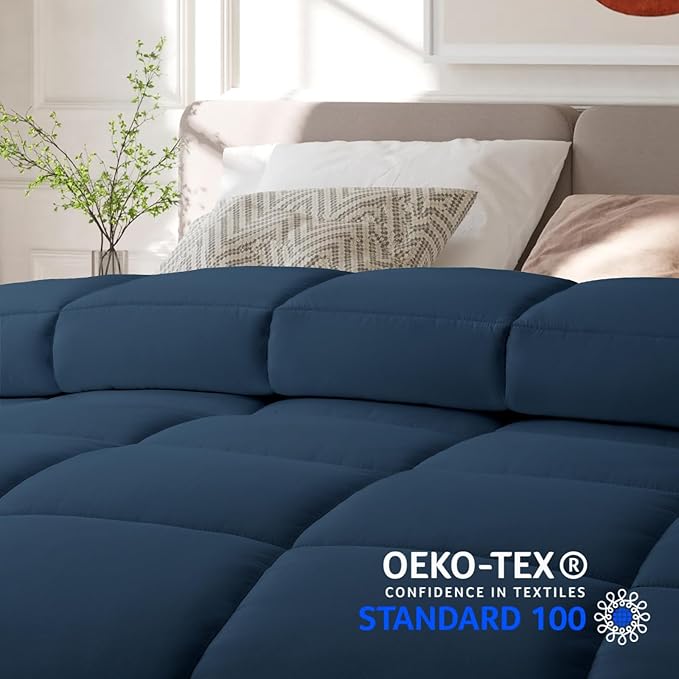 COHOME Quilted Full Size Comforter - All-Season Down Alternative Duvet Insert - Luxury Hotel Winter Warm Navy Blue Comforter with Anti-Clump Tech & 8 Tabs - Reversible （82"x86"）