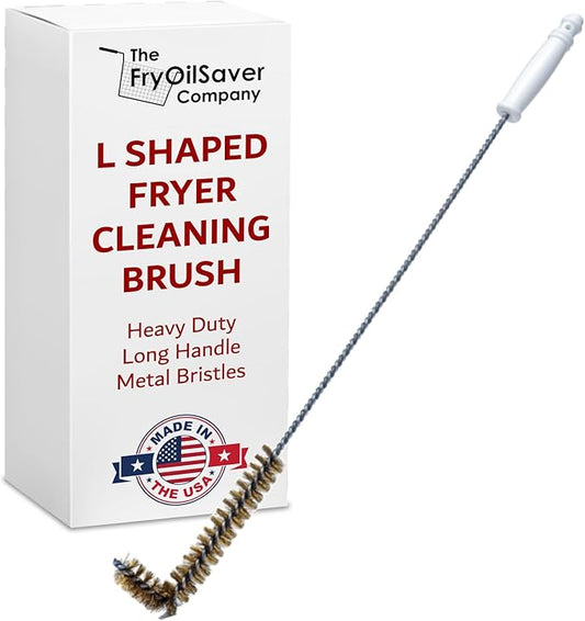 Deep Fryer Cleaning Brush – L-Shaped High-Temp Commercial Kitchen Tool - Heavy Duty Brass Bristles - Heat Resistant to 750F for Food Debris - Deep Fryer Cleaner - Made in USA by FryOilSaver Co. B53C