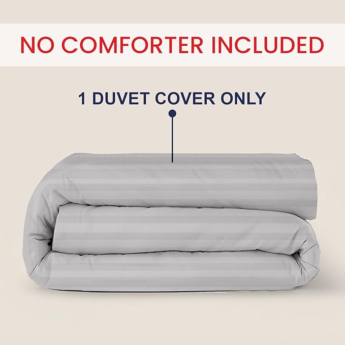 Kotton Culture 1 Pc Queen Size Duvet Cover Only -100% Egyptian Cotton Sateen 600 TC Ultra Soft Premium Durable Comforter Cover Zipper Closure & Corner Ties (Striped Silver, Queen/Full 90" X 90")