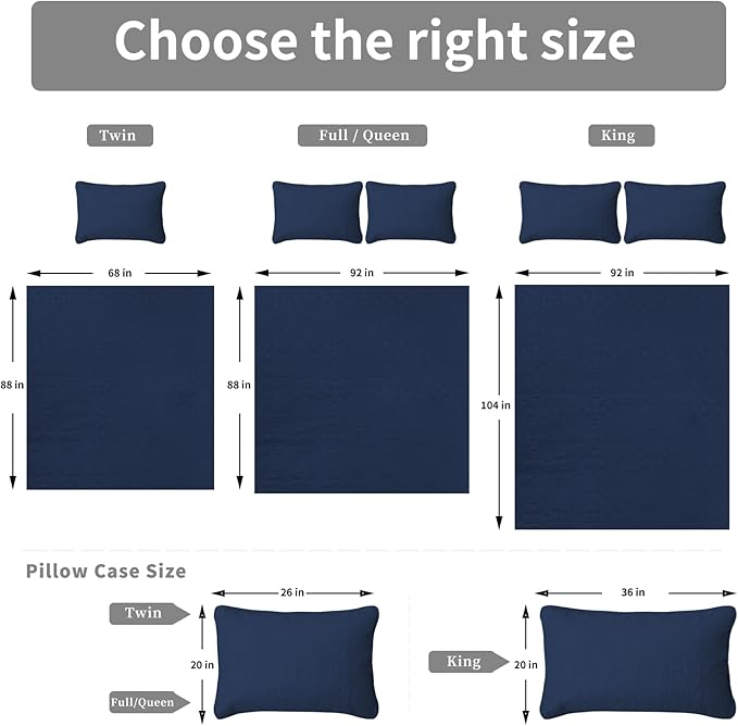 Easy-Going King Size Reversible Quilt Set with 1 Quilt and 2 Pillow Shams, Soft Bed Quilt Cover, Water Resistant Lightweight Microfiber Bedspread, Stain Resistant, Damask-Dark Blue/Light Blue