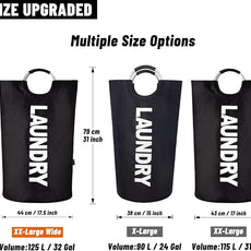 Caroeas 125L Laundry Basket,Large Laundry Hamper, Laundry Bag with Padded Handles, Clothes Hamper Stands Up Well, Collapsible Free Standing Easy Storage Washing Bin (Black,125L)