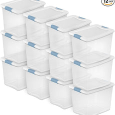 Sterilite 12-Pack Latching Box, Under Bed Storage Bins with Lids, Clear Plastic, 25 Quart - Heavy-Duty Organizing Containers for Closet, Bathroom, and Office