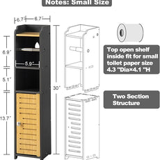 AOJEZOR Toilet Paper Holder Stand: Small Bathroom Storage Cabinet - Black - Bamboo
