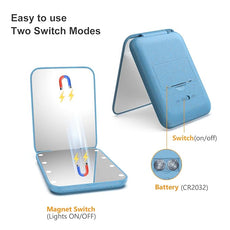 Kintion Wheat Straw Pocket Mirror, 1X/3X Magnification Travel Mirror for Purse, Folding Handheld Mirror, Small Lighted Compact Mirror for Gift, Blue